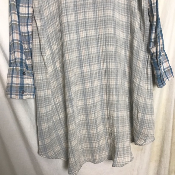 Saturday Sunday Anthropologie Grunge Blue Plaid Gauzy Shirt Dress Size S Boho - Picture 12 of 15